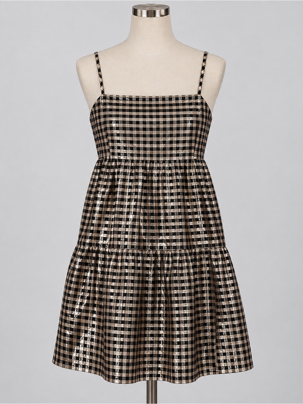 NWT J.Crew Women 6 Black Gold Metallic Mini Dress Tiered Cocktail Party Holiday